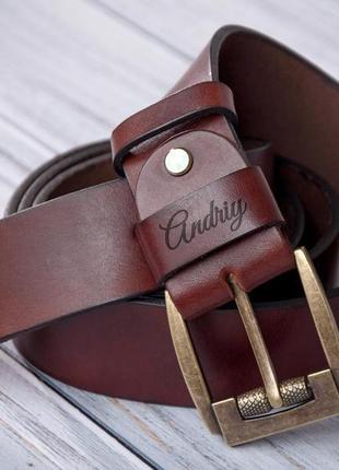 Чоловічий шкіряний ремінь з гравіюванням, пряжка антик