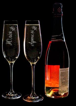 Свадебные бокалы для шампанского с персонализированной гравировкой, подарок для пары4 фото