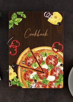 Книга для рецептів у дерев'яній обкладинці «pizza»
