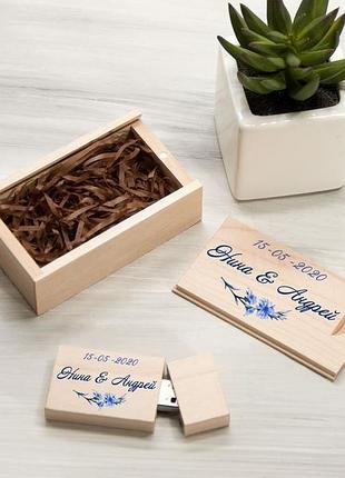 Именная деревянная флешка с нанесением логотипа, текста или рисунка, 16-32 гб