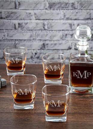 Стильный набор стеклянный для виски с именной гравировкой монограммы7 фото
