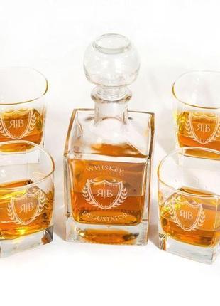 Эксклюзивный комплект из графина и бокалов для виски на 2-6 персон с гравировкой инициалов на заказ5 фото