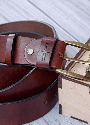 Чоловічий ремінь з натуральної шкіри з гравіюванням імені, пряжка антік