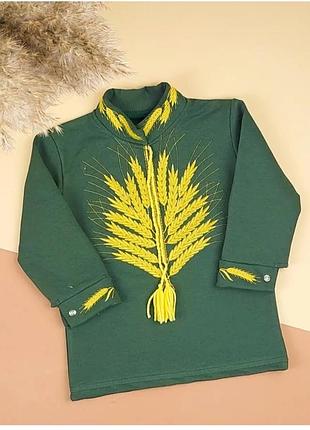 Рубашка вышиванка хаки колоски 92-152 см для мальчиков