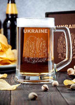 Пивной бокал с гравировкой герба украины