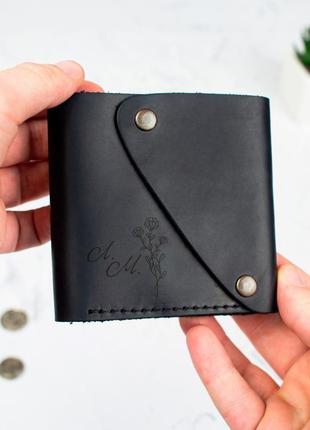 Кожаный маленький кошелек с гравировкой инициалов6 фото