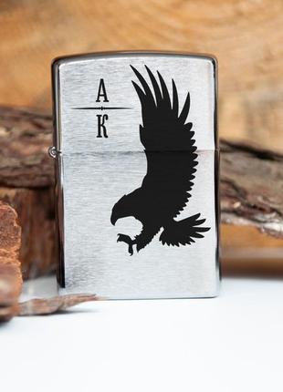 Зажигалка хром zippo с гравировкой инициалов на заказ