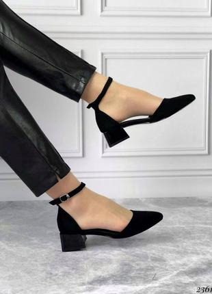 Черные женские туфли с ремешком женские открытые туфли на маленьком каблуке8 фото