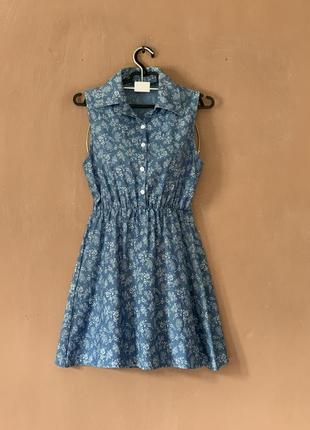 Платье голубого цвета размер xs s короткая летняя легкая натуральная ткань