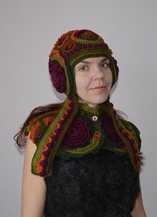 Вязаный комплект , шапка и шарф фриформ