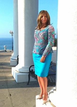 Кофточка кружевная бирюзовая сказка, ирландское кружево