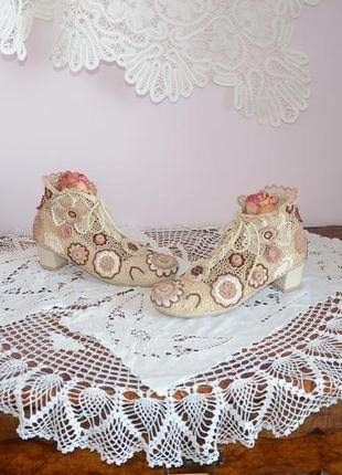 Ботинки вязаные, ирландское кружево, бохо