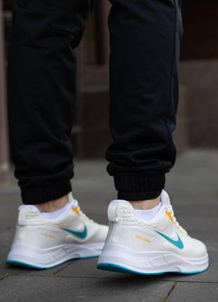 Мужские легкие кроссовки в стиле nike zoom white blue yellow найк зум белые с голубым и желтым текстиль сетка весна-лето 40-448 фото