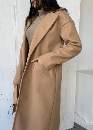 Пальто длинное весеннее на весну легкое женское базовое демисезонное черное бежевое коричневое серое кашемировое с поясом7 фото