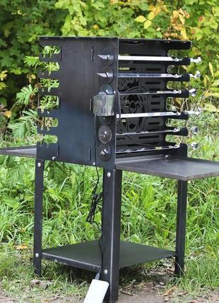 Вертикальный эко мангал shop-pan со встроенной шашлычницей и мотором на ножках1 фото