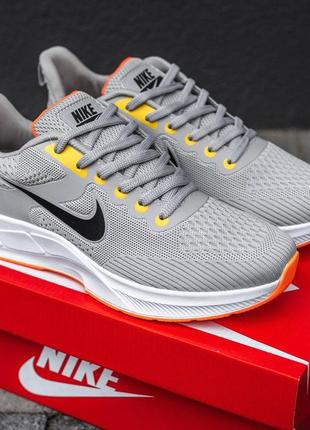 Мужские легкие кроссовки в стиле nike zoom grey orange найк зум серые с оранжевым текстиль сетка весна-лето 40-446 фото