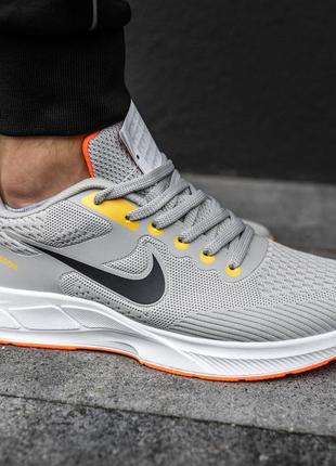 Мужские легкие кроссовки в стиле nike zoom grey orange найк зум серые с оранжевым текстиль сетка весна-лето 40-443 фото