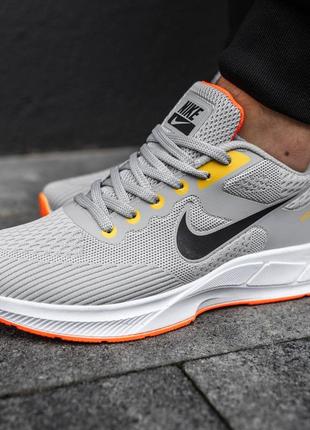 Мужские легкие кроссовки в стиле nike zoom grey orange найк зум серые с оранжевым текстиль сетка весна-лето 40-449 фото