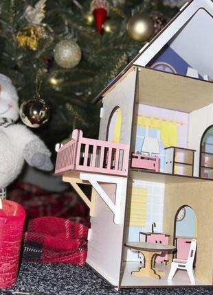 Кукольный домик для lol с цветными стенами, лифтом и мебелью в подарок7 фото