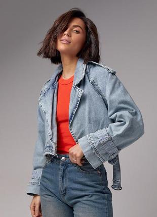 Жіноча укорочена блакитна джинсова куртка коротка молодіжна курточка гранж5 фото