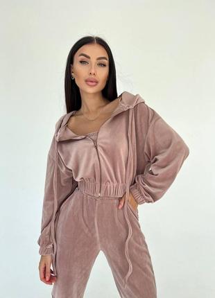 Велюровый костюм тройка кофта топ и штаны3 фото