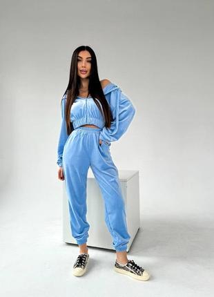 Велюровый костюм тройка кофта топ и штаны8 фото