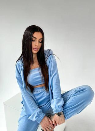 Велюровый костюм тройка кофта топ и штаны2 фото