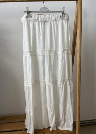 Довга біла спідниця до підлоги в етно стилі ажурна біла спідниця в українському стилі під вишиту сорочку1 фото