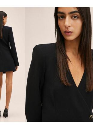 Коротка чорна сукня жакет mango чорна сукня піджак коротка сукня з довгим рукавом сукня на запах2 фото