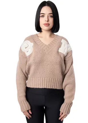 Свитер off-white logo patch v-neck knitted jumper