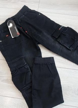 Дитячі джинси джогери чорно-сірі джоггеры детские джинсовые grace