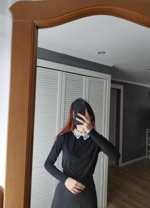 Черная кофта с белым воротником, блуза с длинными рукавами