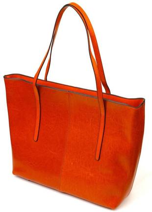 Стильная сумка шоппер из натуральной кожи, рыжая2 фото