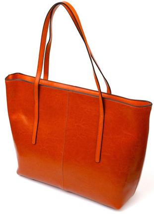 Стильная сумка шоппер из натуральной кожи, рыжая6 фото