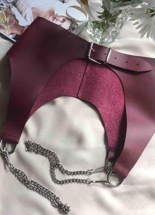 Пояс ремень баска корсет бургунди натуральная кожа