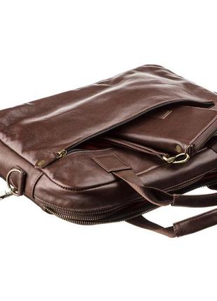 Мужская кожаная сумка под ноутбук на 2 отделения shvigel 19107 коричневая5 фото