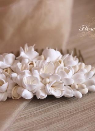 "воздушный айвори" свадебный гребень для волос с цветами. украшение в прическу для невесты3 фото