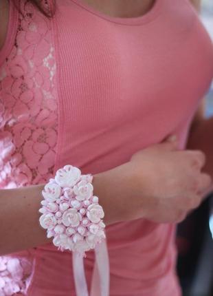 Свадебный браслет "бело-розовый жасмин"3 фото