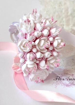 Свадебный браслет "бело-розовый жасмин"4 фото