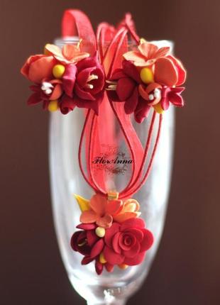 Комплект прикрас "вогненний аромат" (сережки+кулон)