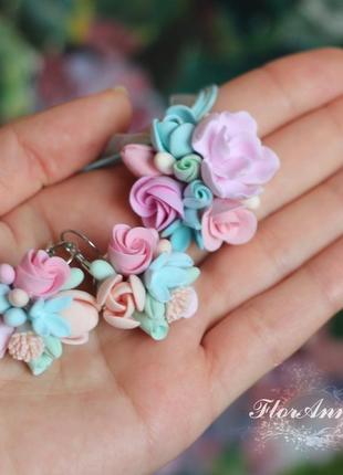 Серьги и кулон с цветами "цветоной мармелад"