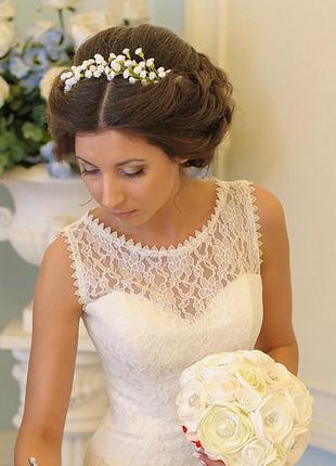 Свадебный венок на голову с цветами из полимерной глины "сказочная гипсофила"7 фото
