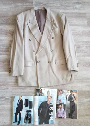 Мужской теплый, светлый винтажный пиджак-  шерсть с кашемиром  52