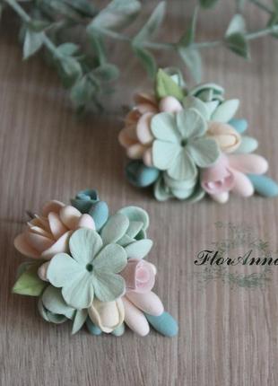 Сережки з квітами з полімерної глини "повітряний мармелад"