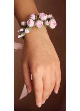 Браслет на руку з квітами "гілочка рожевих півоній"4 фото