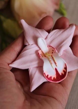Заколка цветок "розовая орхидея с росписью"1 фото