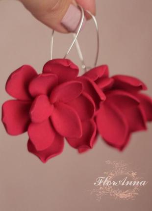 Червоні сережки з квітами 5 см "готика"4 фото