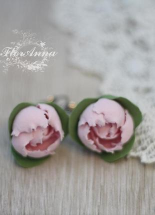Сережки квіти "рожеві півонії"3 фото