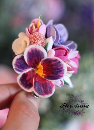 Заколка/брошка з квітами "лавандовий пурпур"