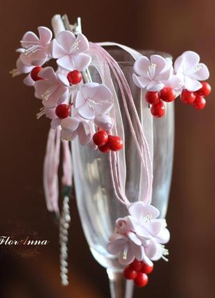 Свадебный комплект украшений ручной работы "цвет вишни"